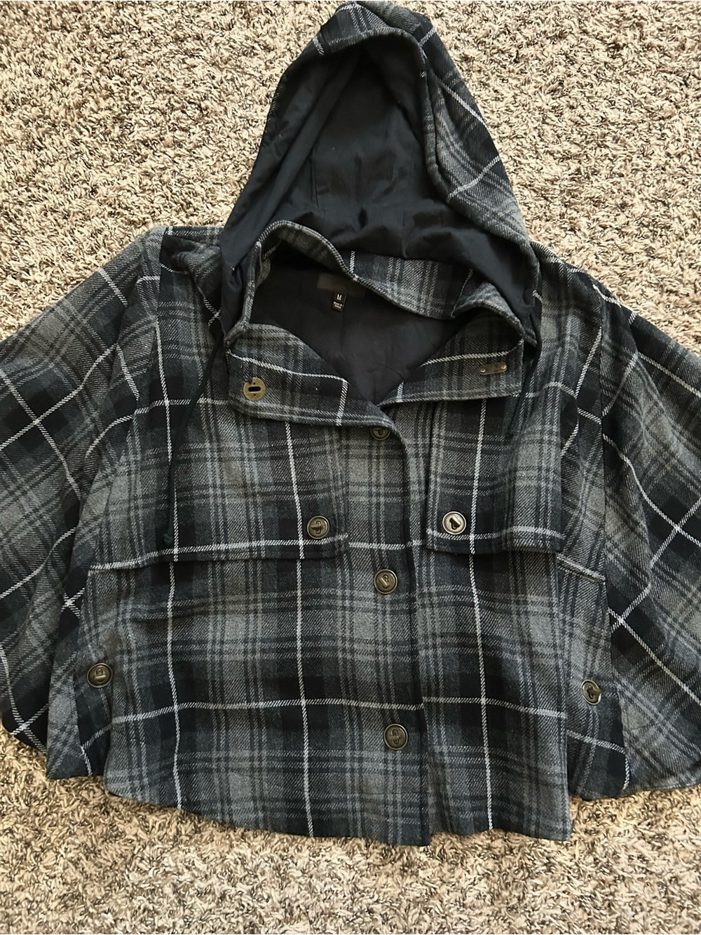 Joie Black and Gray Plaid Hooded Cape Super Cute